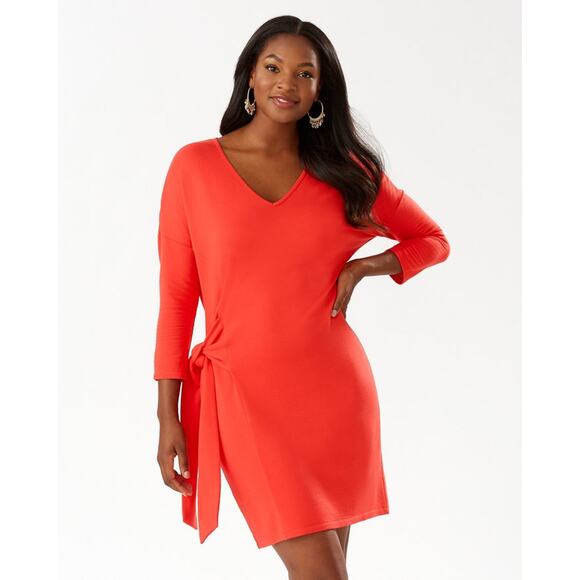 Tommy Bahama Womens Dress Tie Side Sleeved Preppy Summer Orange Large Midi Large - Picture 1 of 13